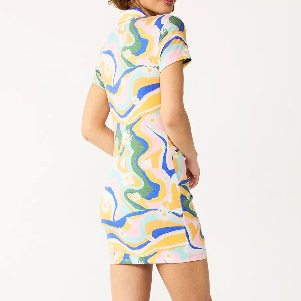 SO Ruched Button Down Juniors Bodycon Dress Retro Look Floral Print NWT - Picture 2 of 8